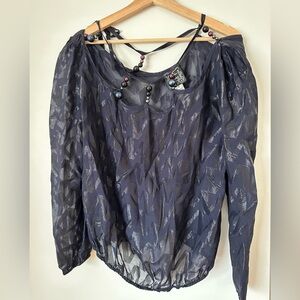 Cynthia Rowley beaded silk top navy black top with beaded accent size 4